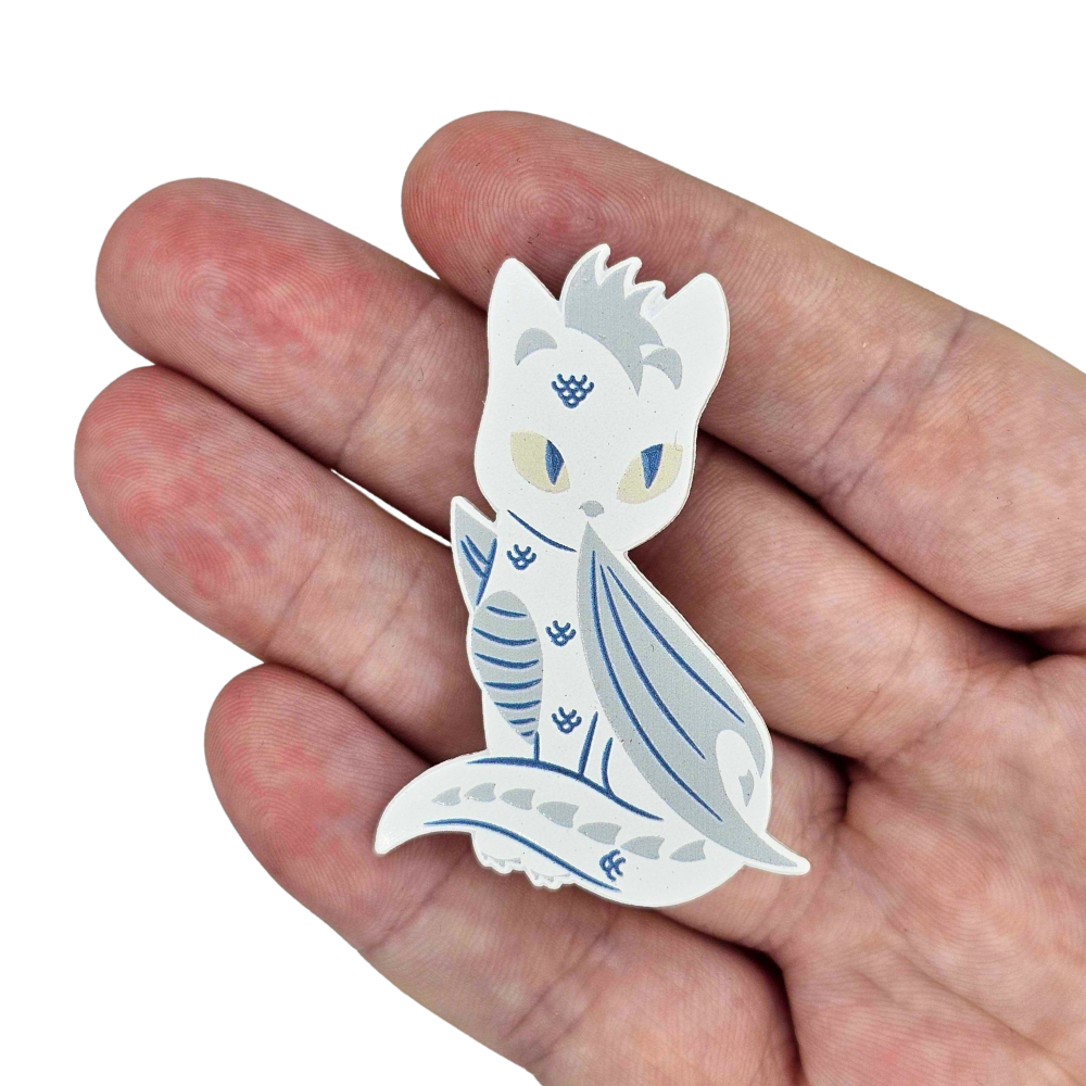 Alabaster the White Dragon Cat - Dyed Enamel Pin