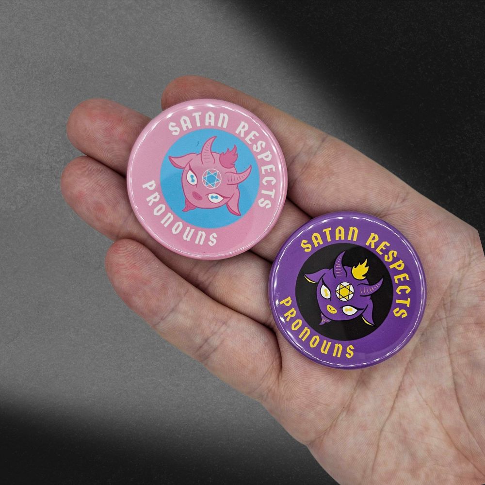 Satan Respects Pronouns -  1.75in Buttons