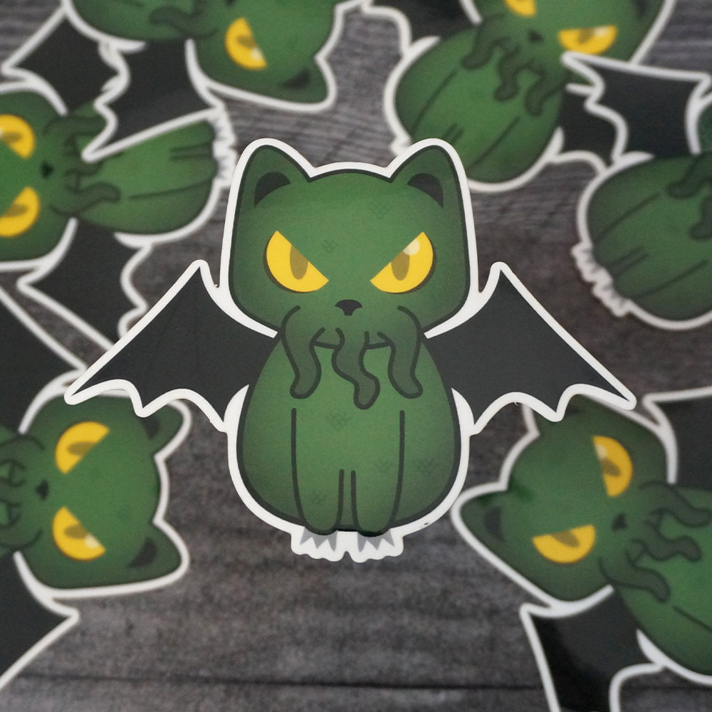 Cathulhu - Clear Vinyl Sticker - Spooky Cute Cthulhu Cat