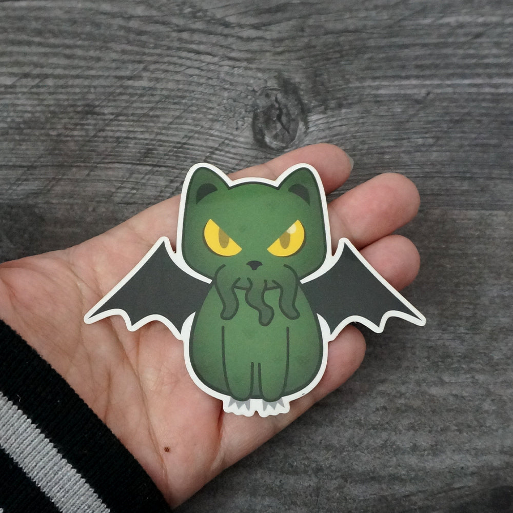 Cathulhu - Clear Vinyl Sticker - Spooky Cute Cthulhu Cat