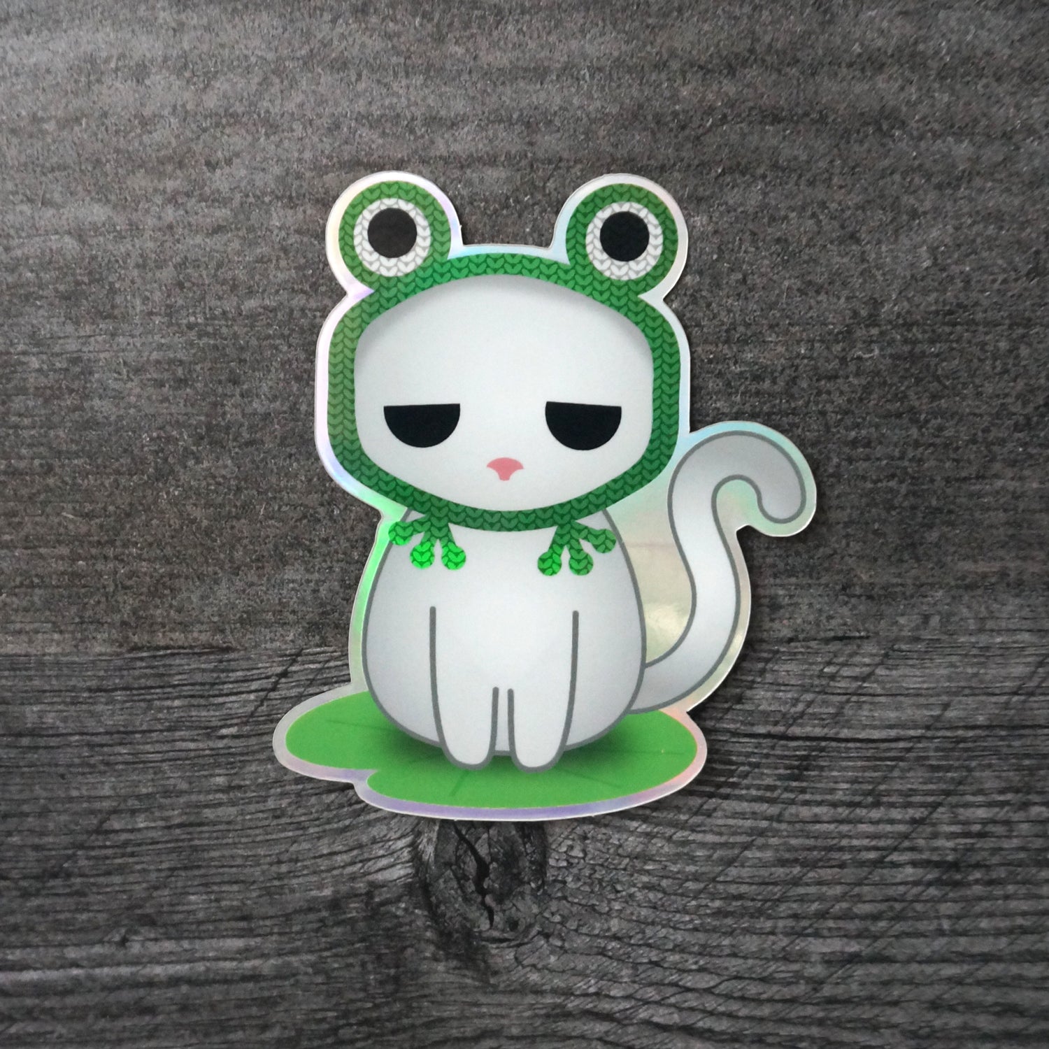 Frog Hat Cat - Holographic Vinyl Sticker