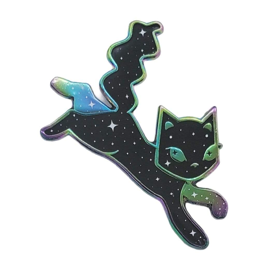 Top Grade Black Cat Holding The Planet Enamel Pins Window Star