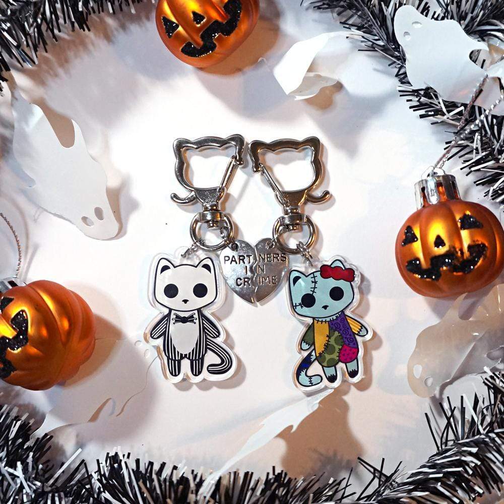 Monster Kitty Society Charms Jack &amp; Sally Nightmare Before Catmas - 2 Charm Set