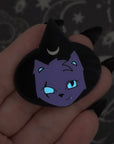 Monster Kitty Society Pins Standard GLOW IN THE DARK - Purple Witch Cat "Runa" - Dyed Soft Enamel Pin