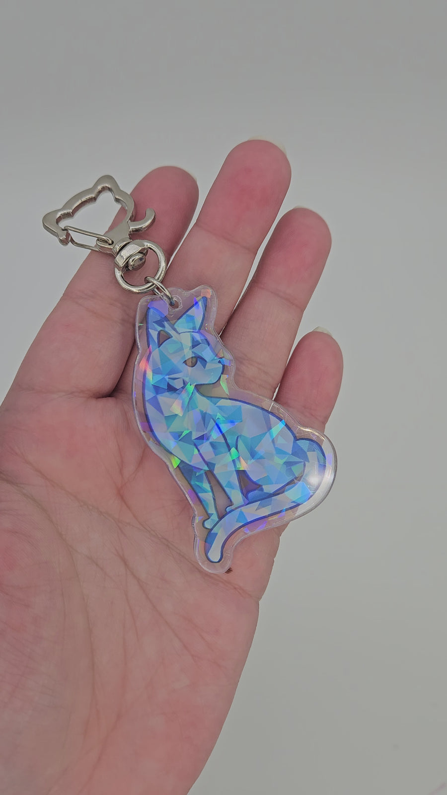 Sitting Sapphire Holographic Cat Charm