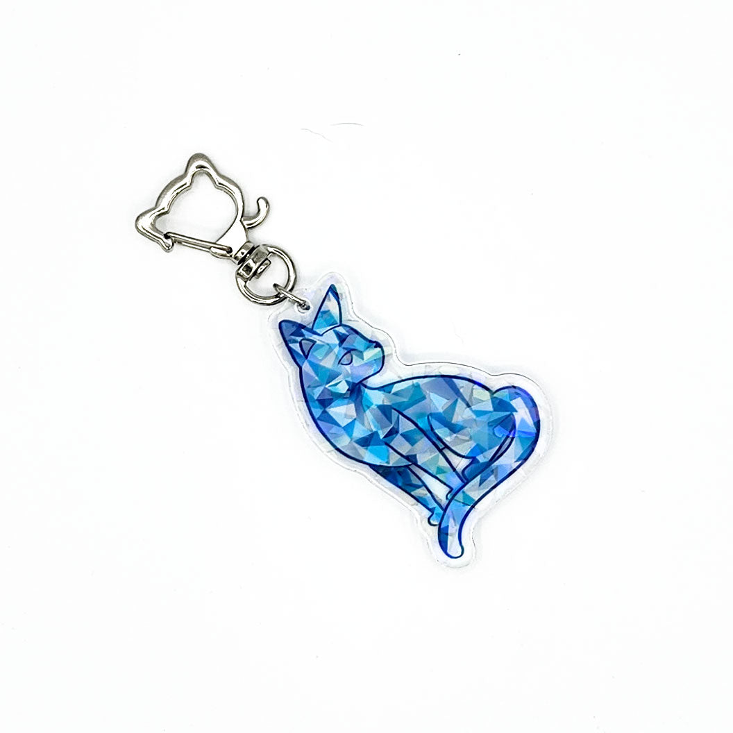 Sitting Sapphire Holographic Cat Charm