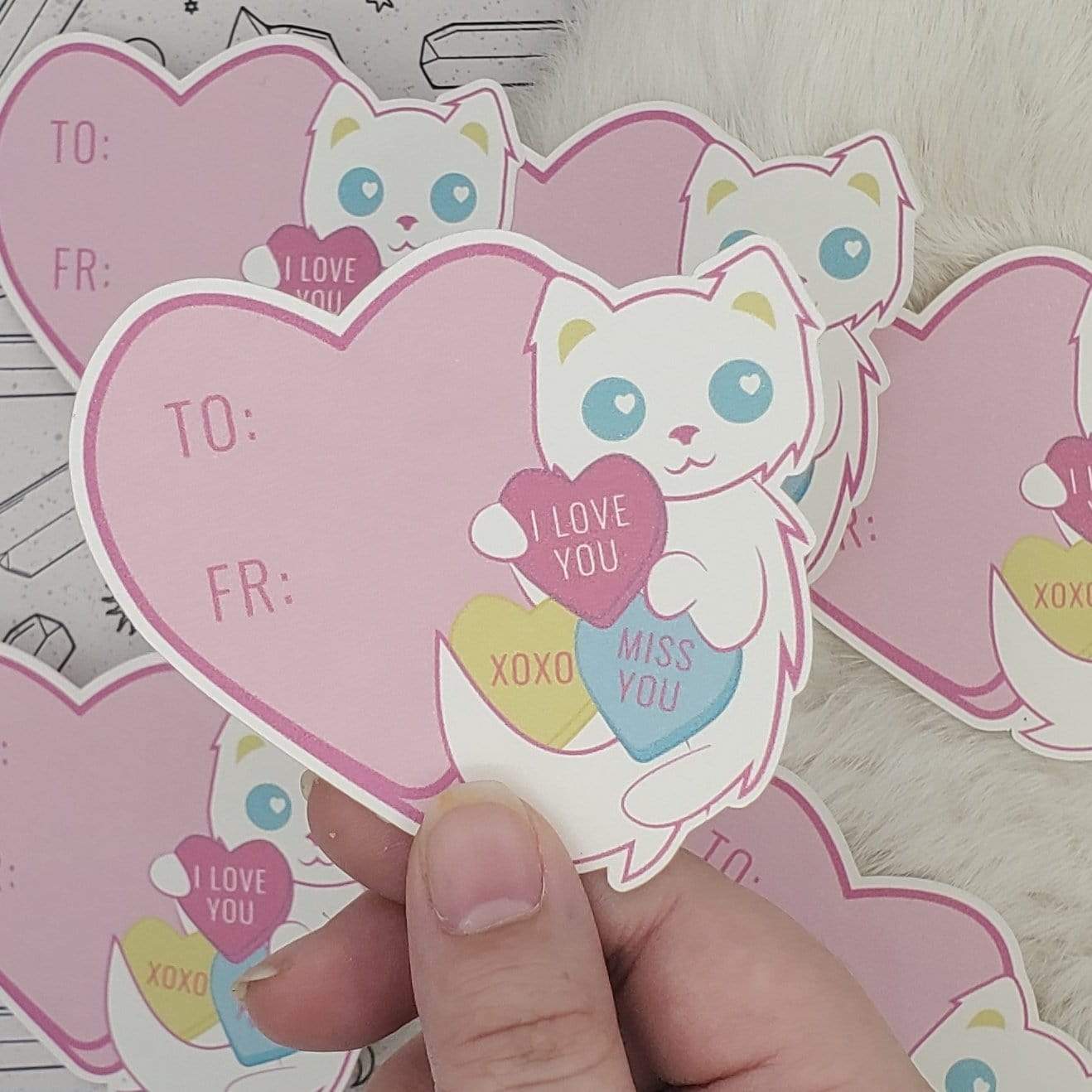 Monster Kitty Society Candy Heart Kitty Mini Valentine&#39;s Day Cards