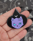 Monster Kitty Society Pins GLOW IN THE DARK - Purple Witch Cat "Runa" - Dyed Soft Enamel Pin