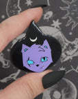 Monster Kitty Society Pins GLOW IN THE DARK - Purple Witch Cat "Runa" - Dyed Soft Enamel Pin