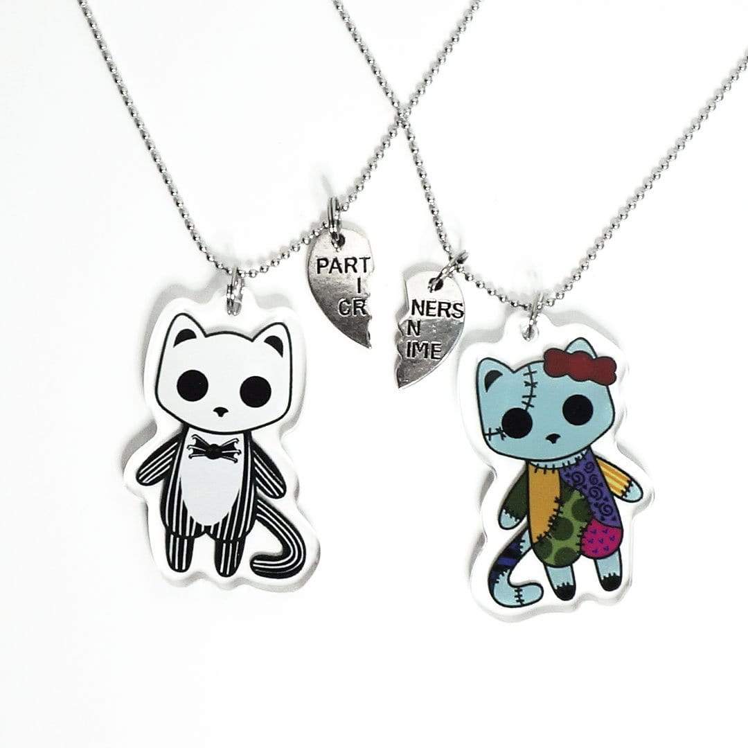 Monster Kitty Society Charms Jack &amp; Sally 18&quot; Necklace Set Jack &amp; Sally Nightmare Before Catmas - 2 Charm Set