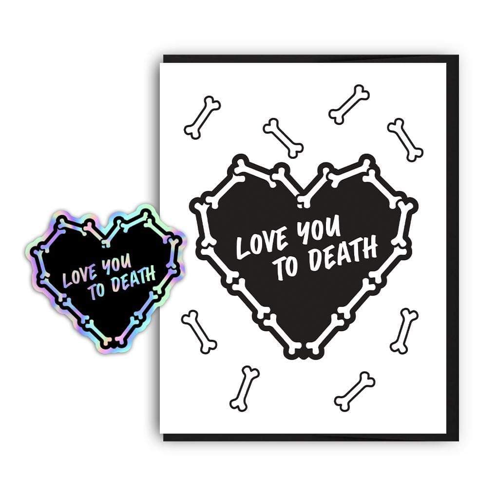Monster Kitty Society Stickers Love You To Death Greeting Card + Sticker