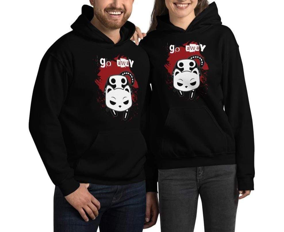 "Go Away" Socket the Skeleton Cat Graphic Hoodie (Unisex/Plus Size) by Monster Kitty Society.