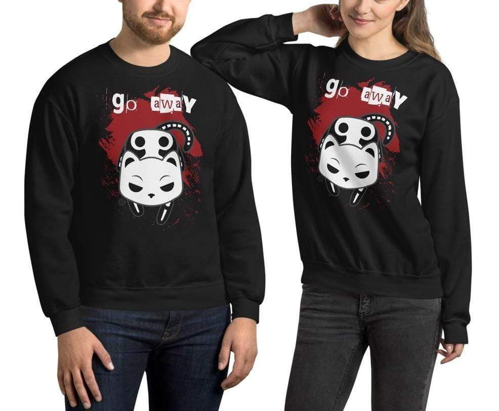 "Go Away" Socket the Skeleton Cat Graphic Sweatshirt (Unisex/Plus Size) by Monster Kitty Society.
