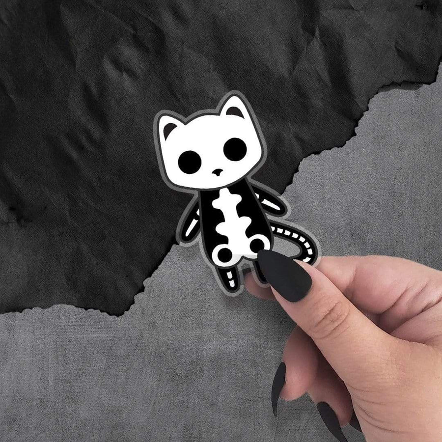 Monster Kitty Society Stickers Socket the Skeleton Cat - Clear Vinyl Sticker
