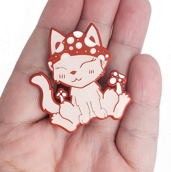 Mushroom Cat Pins, Cat Enamel Pins, Quirky Pin Set for Shirt