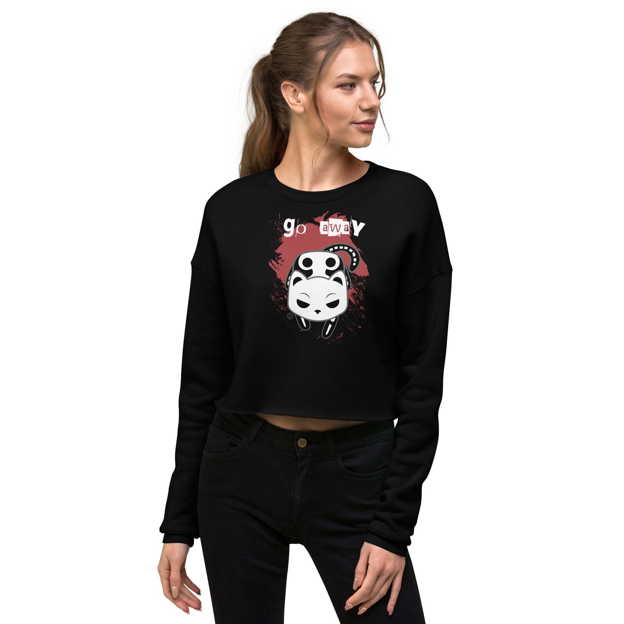 &quot;Go Away&quot; Socket the Skeleton Cat - Crop Sweatshirt